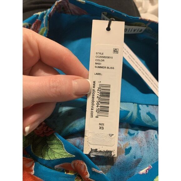 alice olivia New Authentic Blue Pink Summer Bliss Long Sleeve Top Blouse Xs - Picture 8 of 12